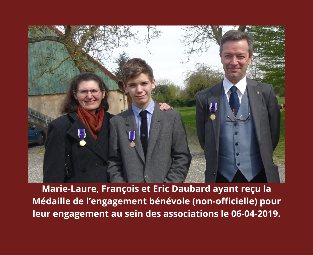 Marie-Laure Daubard, François Daubard, Eric Daubard, Médaille de l'engagement bénévole